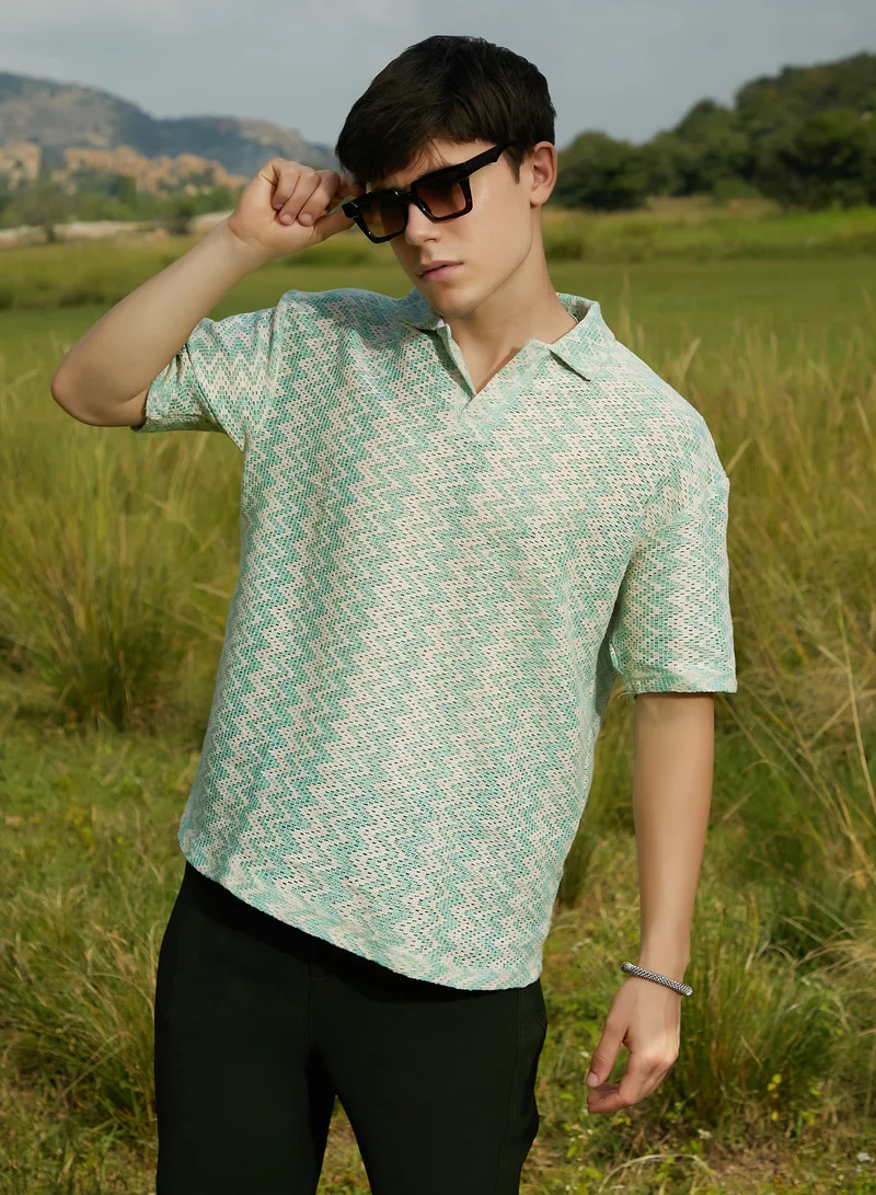 كامبوس سوترا Men's Mint Green Tidal-Knit Polo T-Shirt For Casual Wear | Polo Neck | Short Regular Sleeves | Pull On Closure | T-Shirt Crafted With Comfort Fit For Everyday Wear
